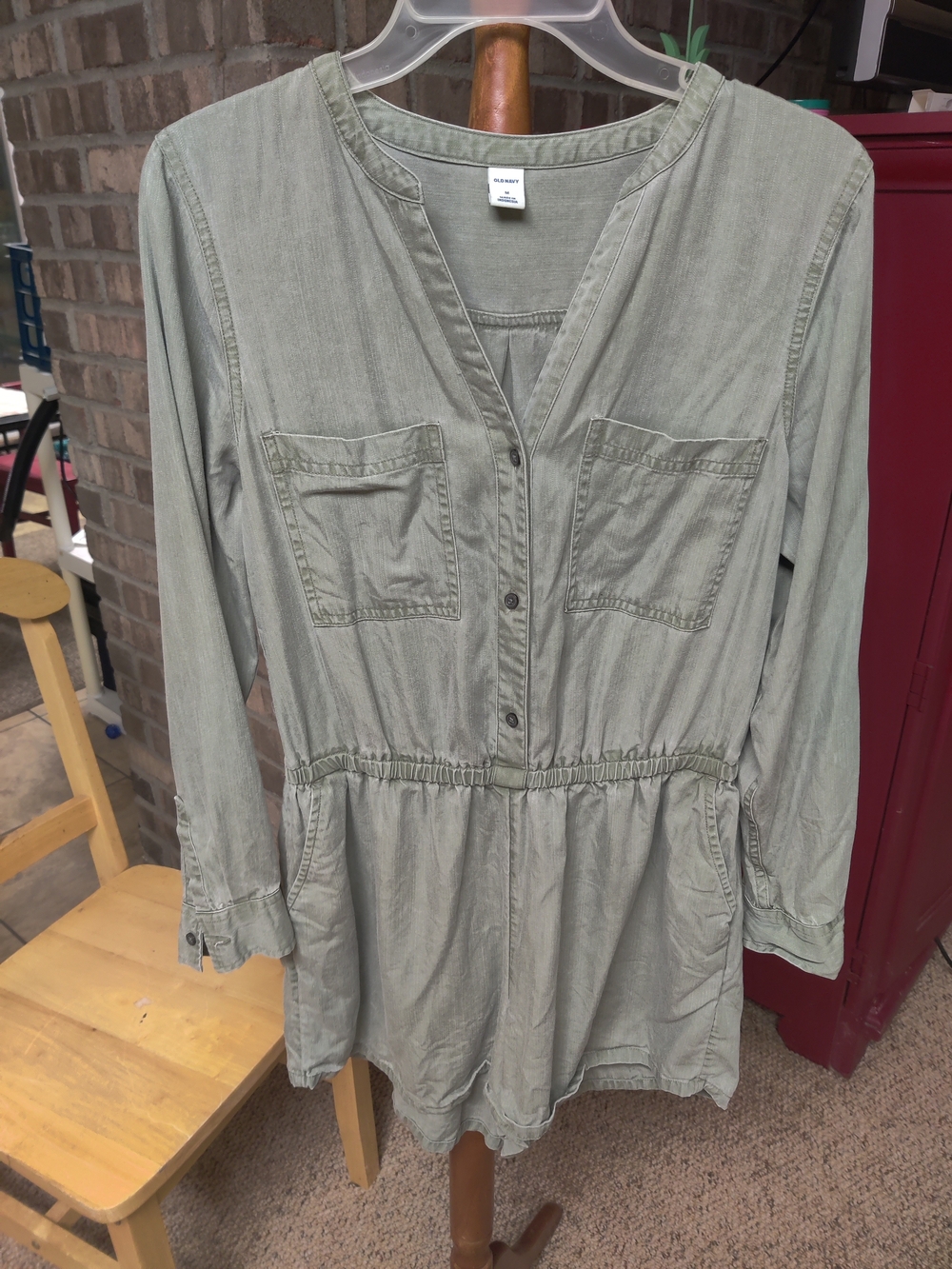 Old Navy Sage Green Button-Front Romper, Medium